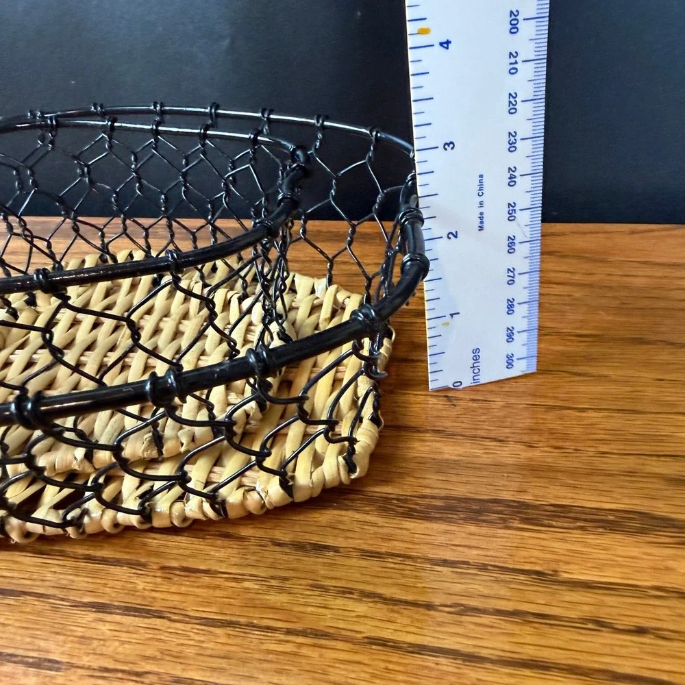 Vintage Apple Wire Rattan Nesting Baskets Set of 2 Black Farmhouse Decor 4378
